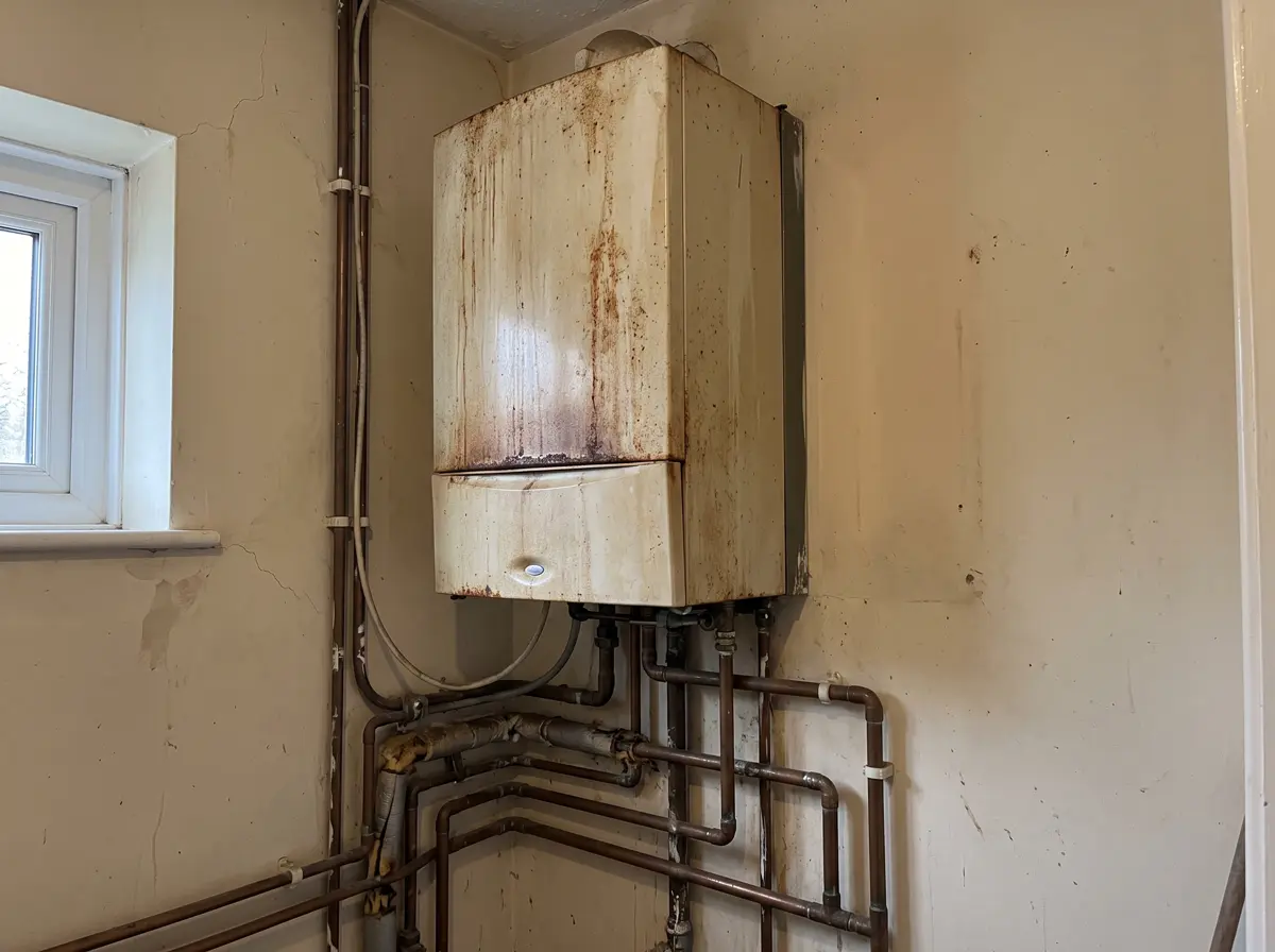 Old boiler before replacement